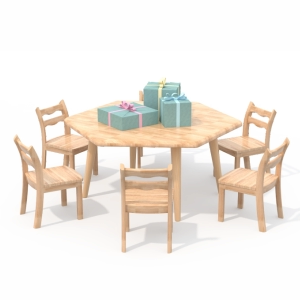 hexagonal wooden table (without chairs)